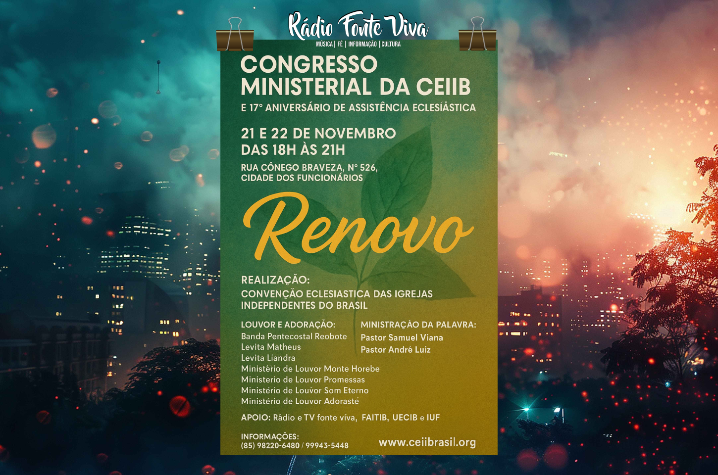 📰 NOTA OFICIAL DE APOIO – CEIIB 17º Aniversário de Assistência Eclesiástica